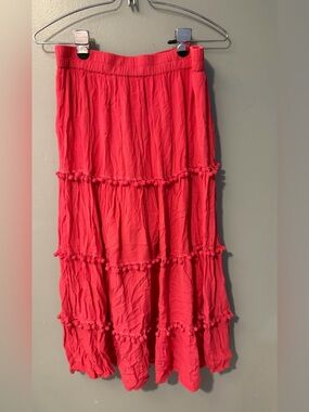 Women’s Tiered Pom-Pom Midi Skirt